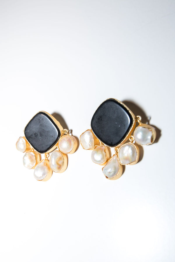 Royal Earrings - Black Oynx & mother of pearl